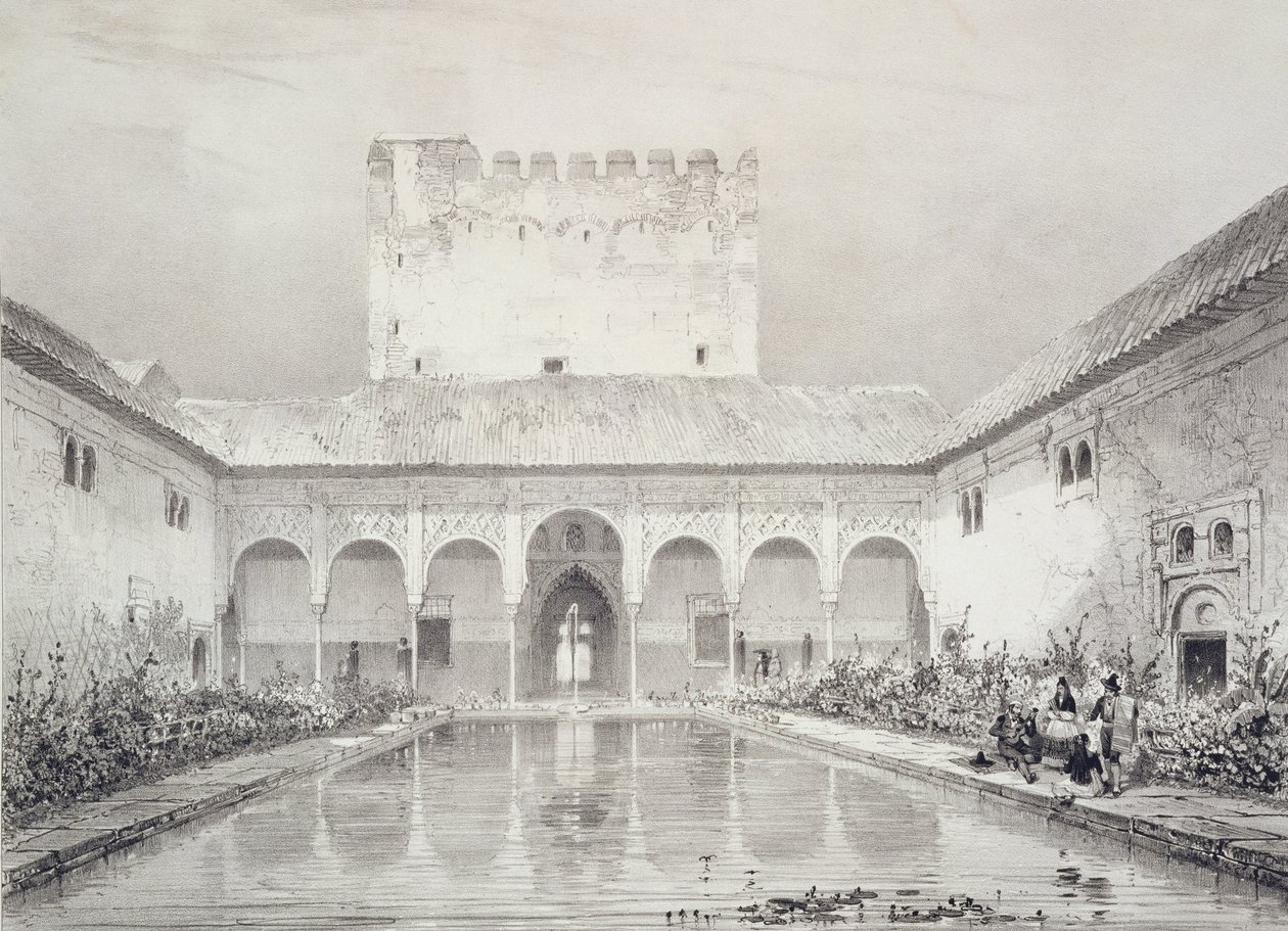 Pool og springvand i gården til Alberca, Alhambra, plade 21 fra 