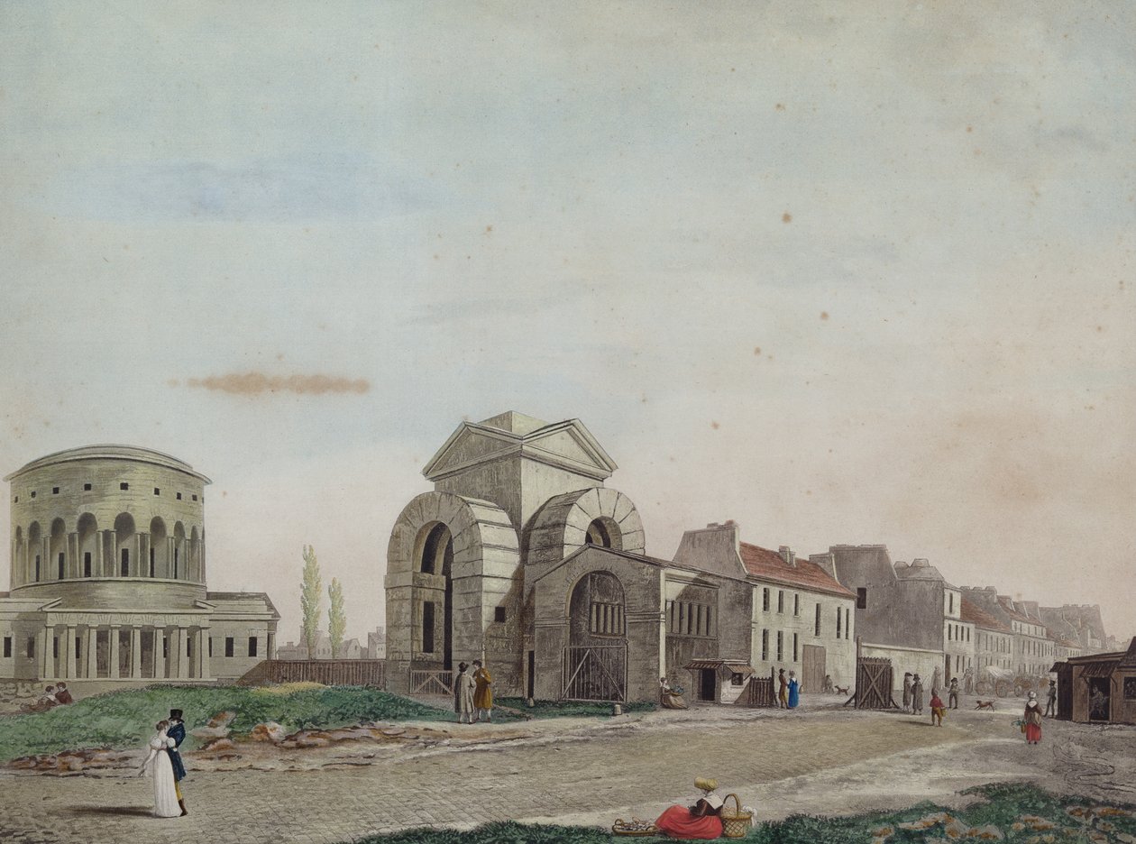 Barriere du Faubourg Saint-Martin, 1809 (blyant og farvet akvatinte) af Philibert Louis Debucourt