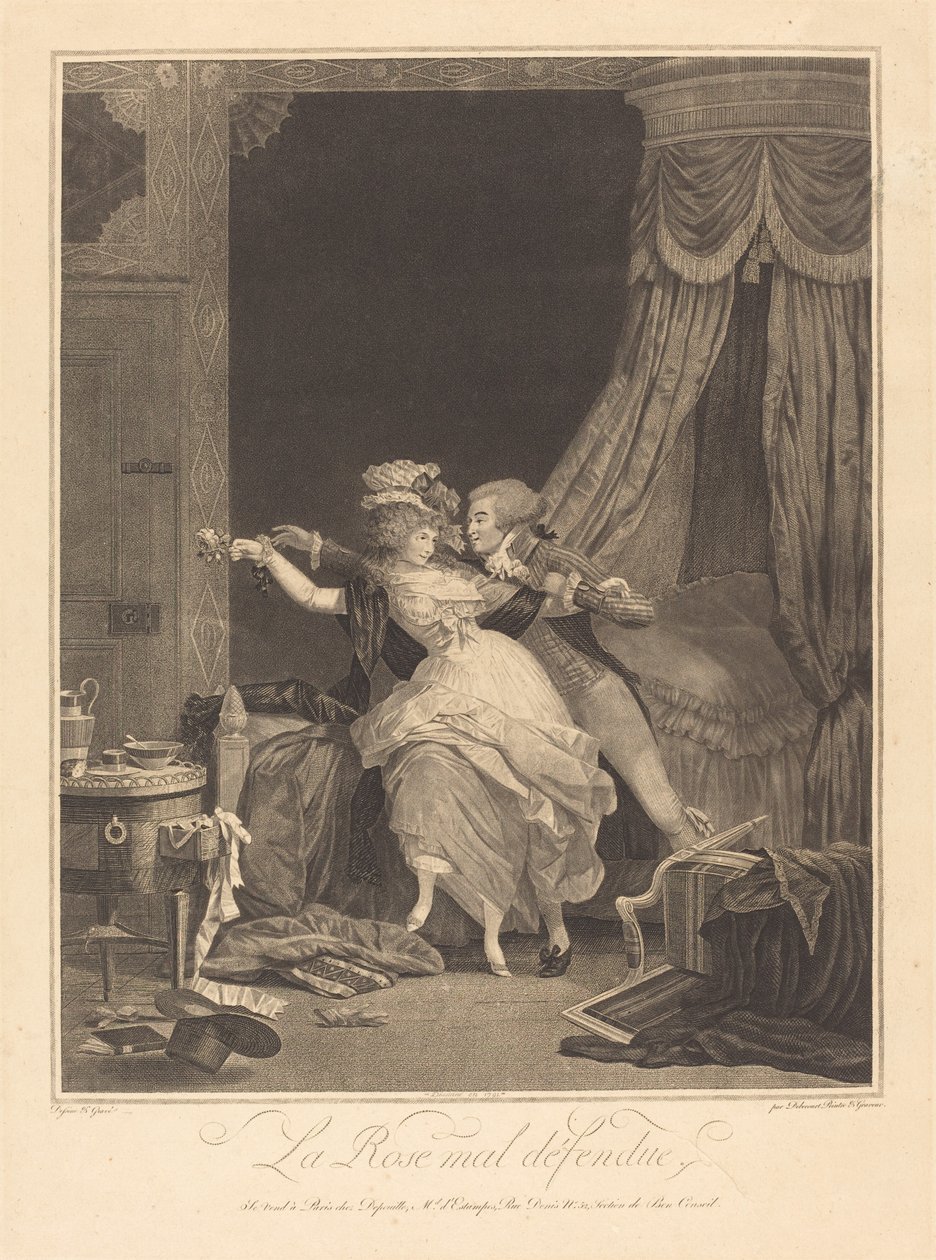 La Rose mal defendue (Den dårligt forsvarede rose) af Philibert Louis Debucourt