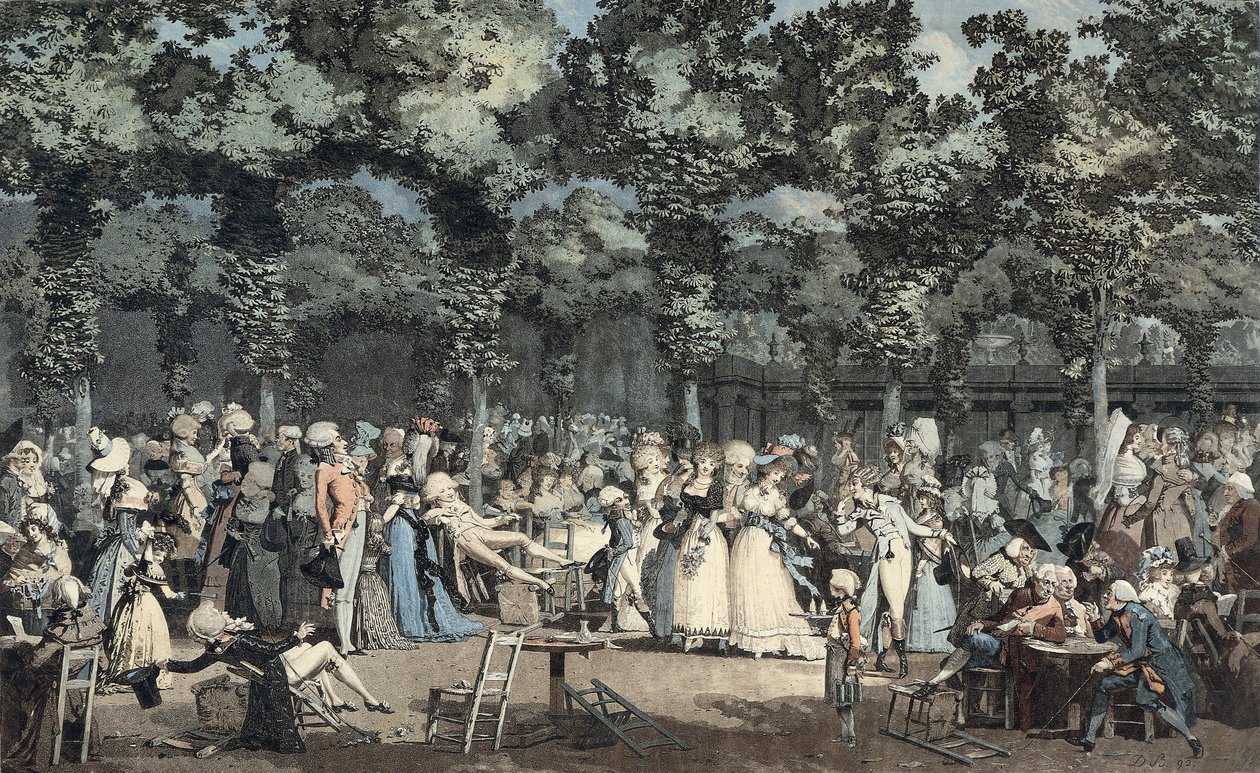 Den offentlige promenade ved Palais-Royal af Philibert Louis Debucourt