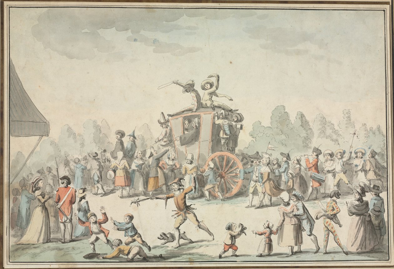 Scène de Carnaval (pen og sort blæk og akvarel) af Philibert Louis Debucourt