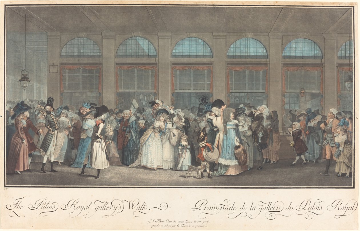 The Palais Royal - Gallery Walk Promenade de la Galerie du Palais Royal, 1787. af Philibert Louis Debucourt