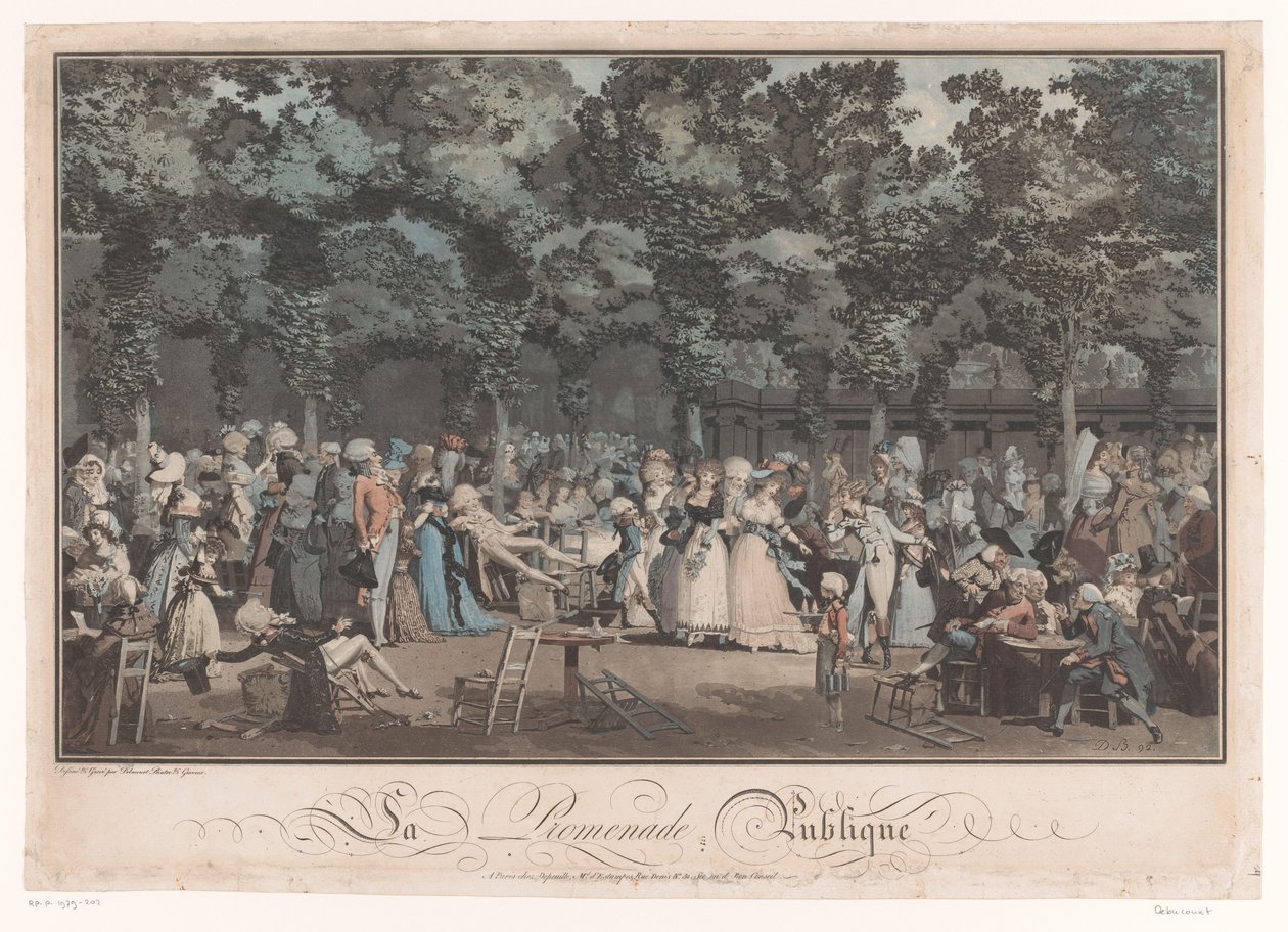 At se og blive set Elegant virksomhed i Jardin du Palais Royal i Paris La Promenade Publique (titel på objekt) af Philibert Louis Debucourt