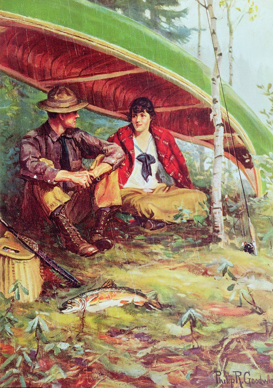 Par tager ly for regnen under en båd af Philip Russell Goodwin