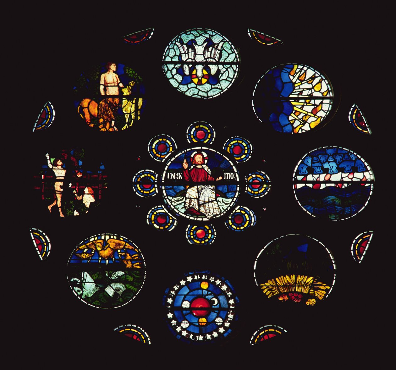 Rose vindue (farvet glas) af Philip Webb