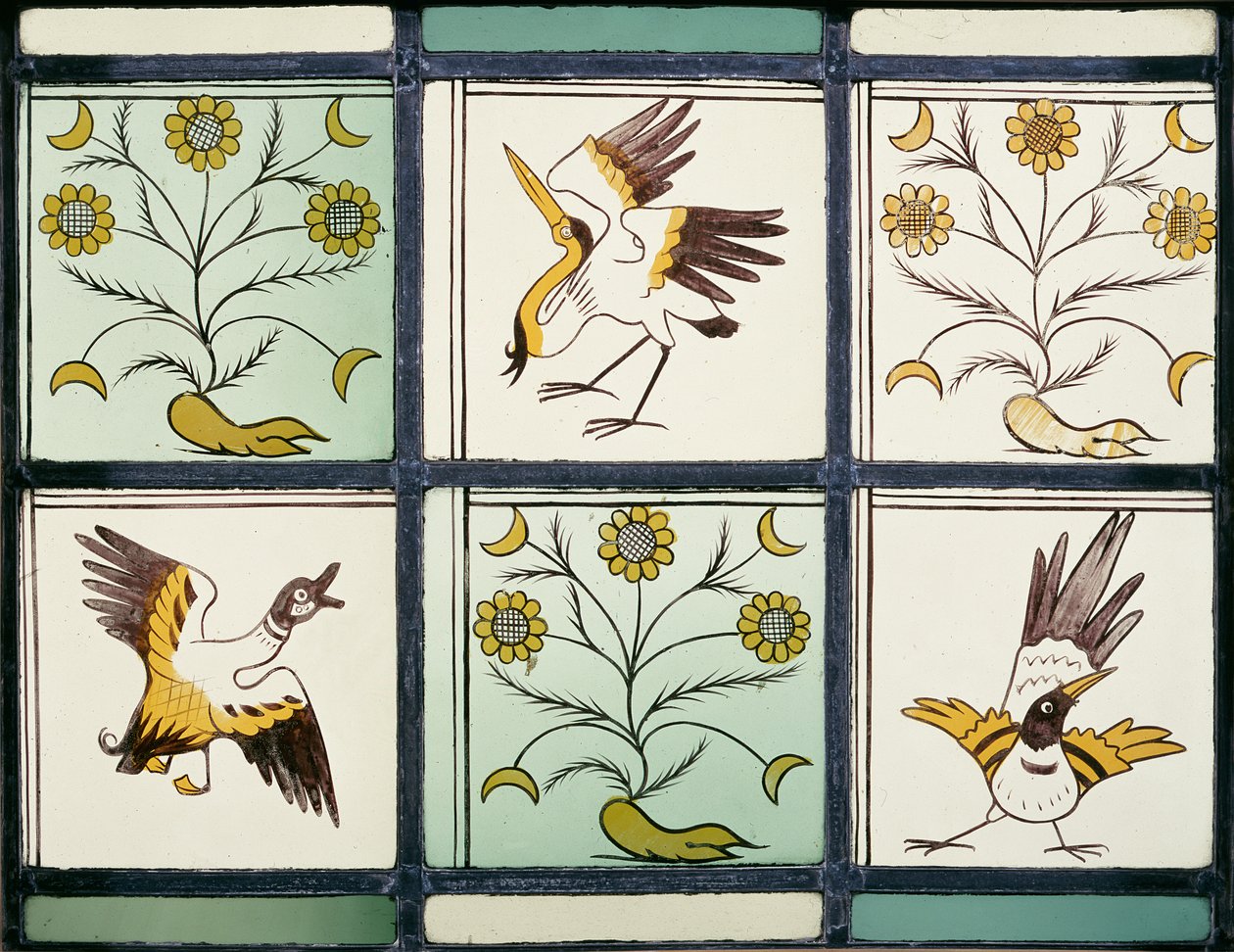 Vindue med fugle og blomster af Philip Webb