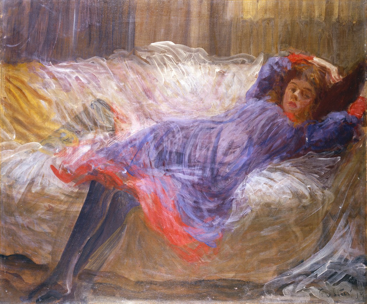 Pige tilbagelænet på sofa af Philip Wilson Steer