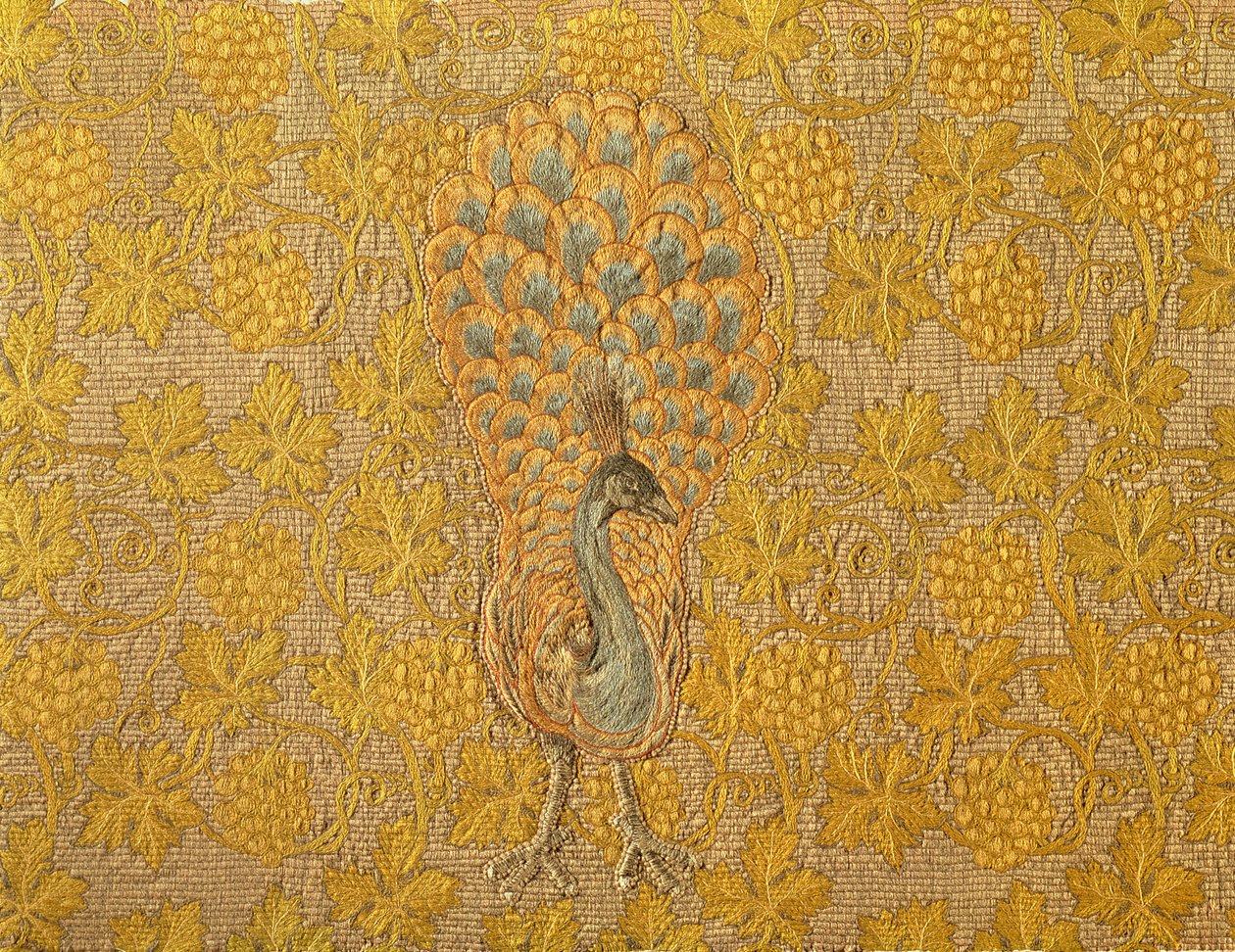Peacock and Vine, ca. 1880-1900 (uld på hør) af Philip Richard Morris