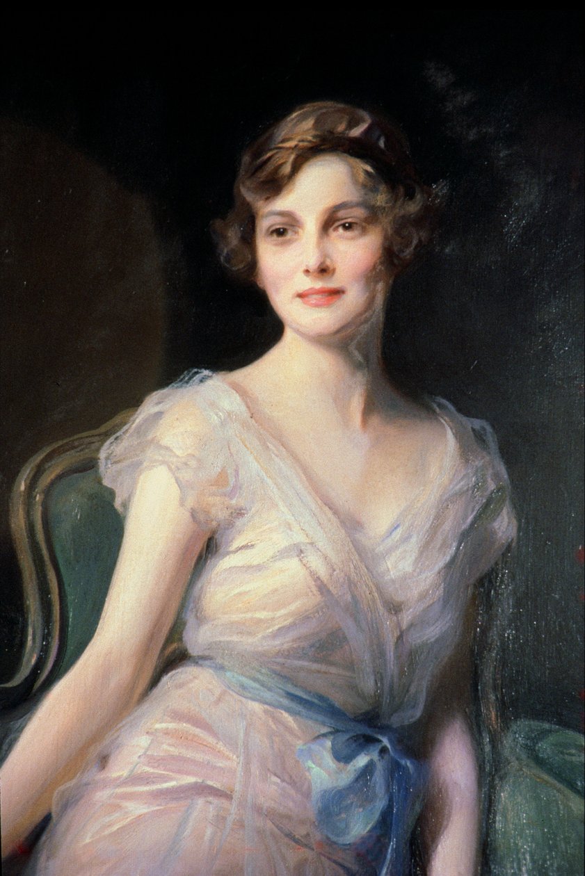 Detalje af Portræt af Miss Leicester-Warren af Philip Alexius de Laszlo