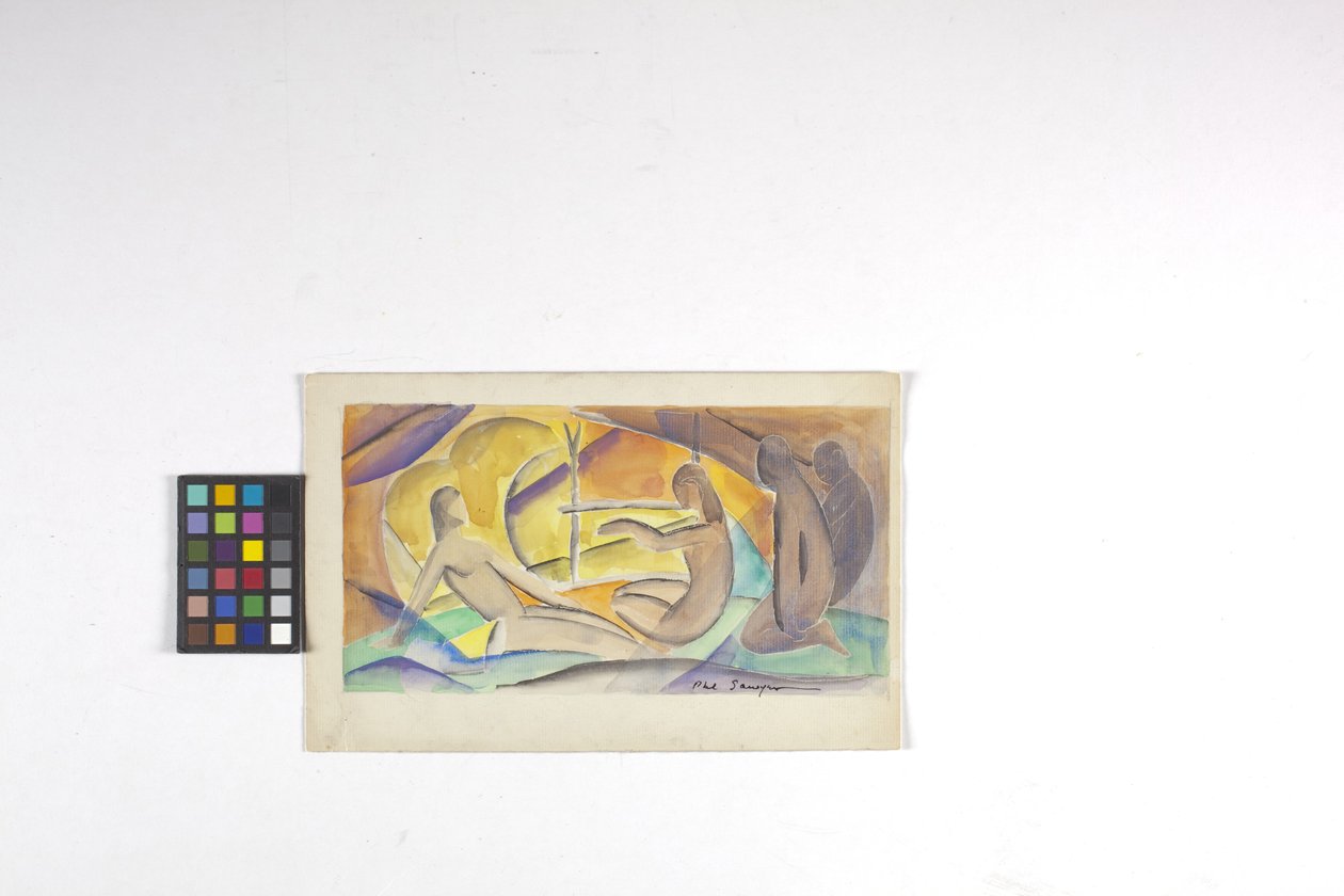 Sketch For Fresco, ukendt dato (akvarel på råhvidt papir) af Philip Ayer Sawyer
