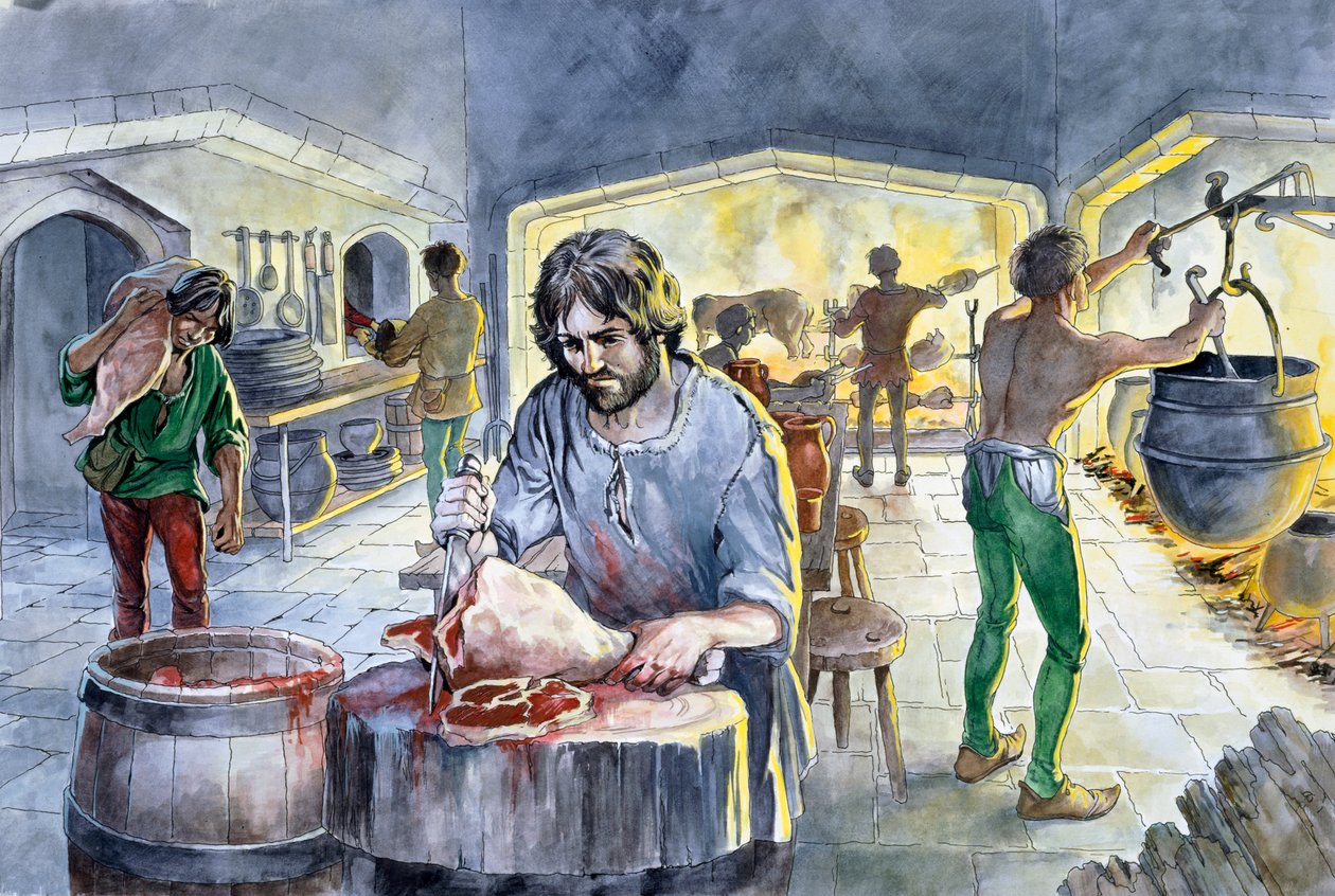 Køkken i middelalderen, c1300-tallet, c1990-2010 af Philip Corke