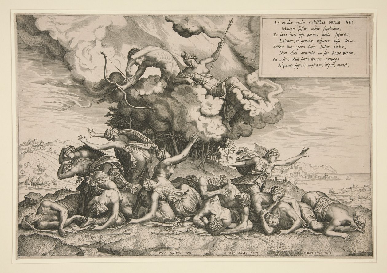 Apollo og Artemis dræber Niobe af Philip Galle