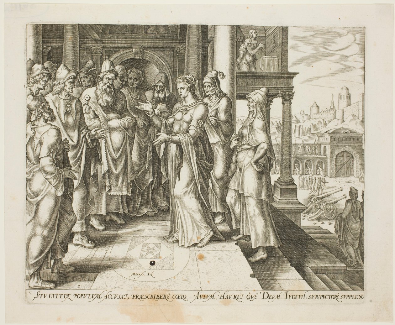 Judith henvender sig til de ældste fra Bethulia, plade tre fra historien om Judith og Holofernes af Philip Galle