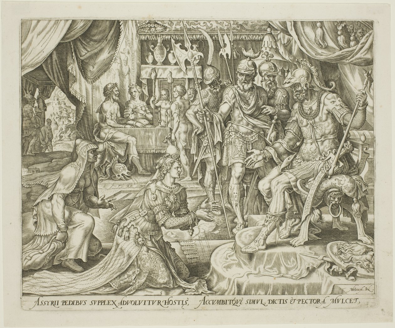 Judith Præsenteret for Holofernes, plade fem fra Historien om Judith og Holofernes af Philip Galle