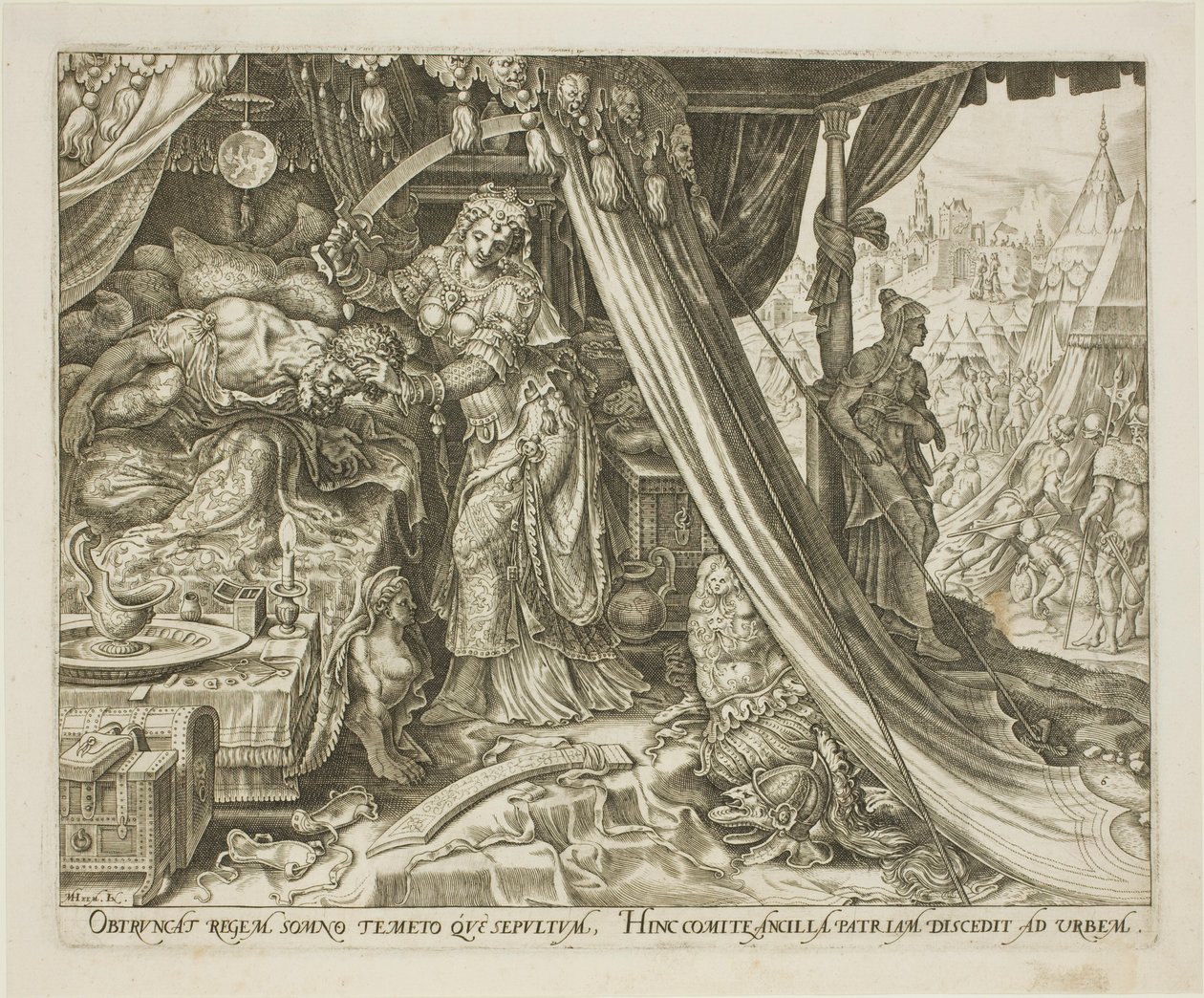 Judith Slaying Holofernes, plade seks fra The Story of Judith and Holofernes af Philip Galle