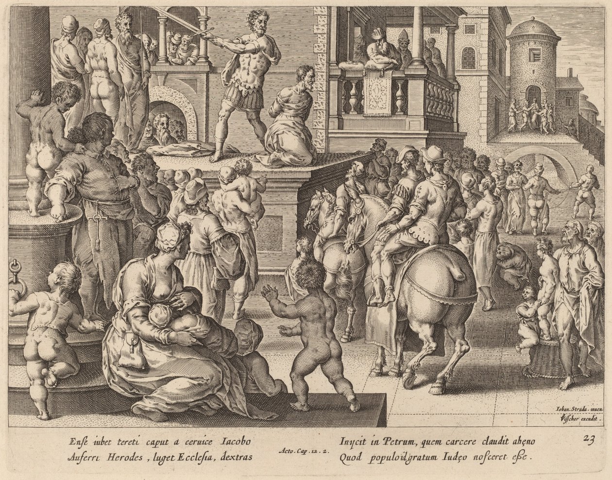 Halshugning af Sankt Jakob af Philip Galle after Jan van der Straet