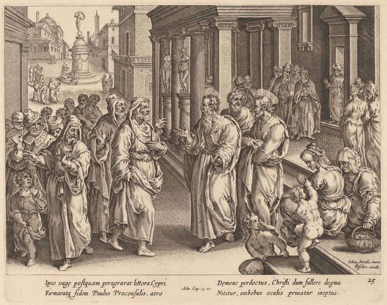 Sankt Paul bestrider troldmanden af Philip Galle after Jan van der Straet