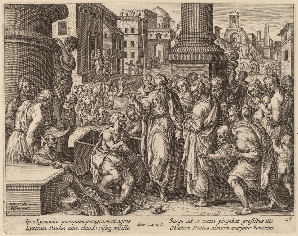 Sankt Paul helbreder den lamme mand i Lystra af Philip Galle after Jan van der Straet
