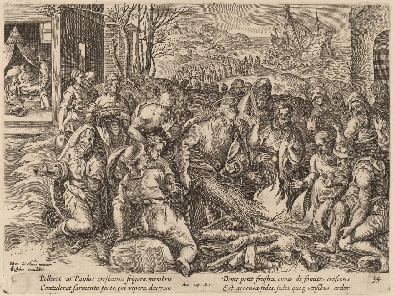 Saint Paul forliste på øen Melita af Philip Galle after Jan van der Straet