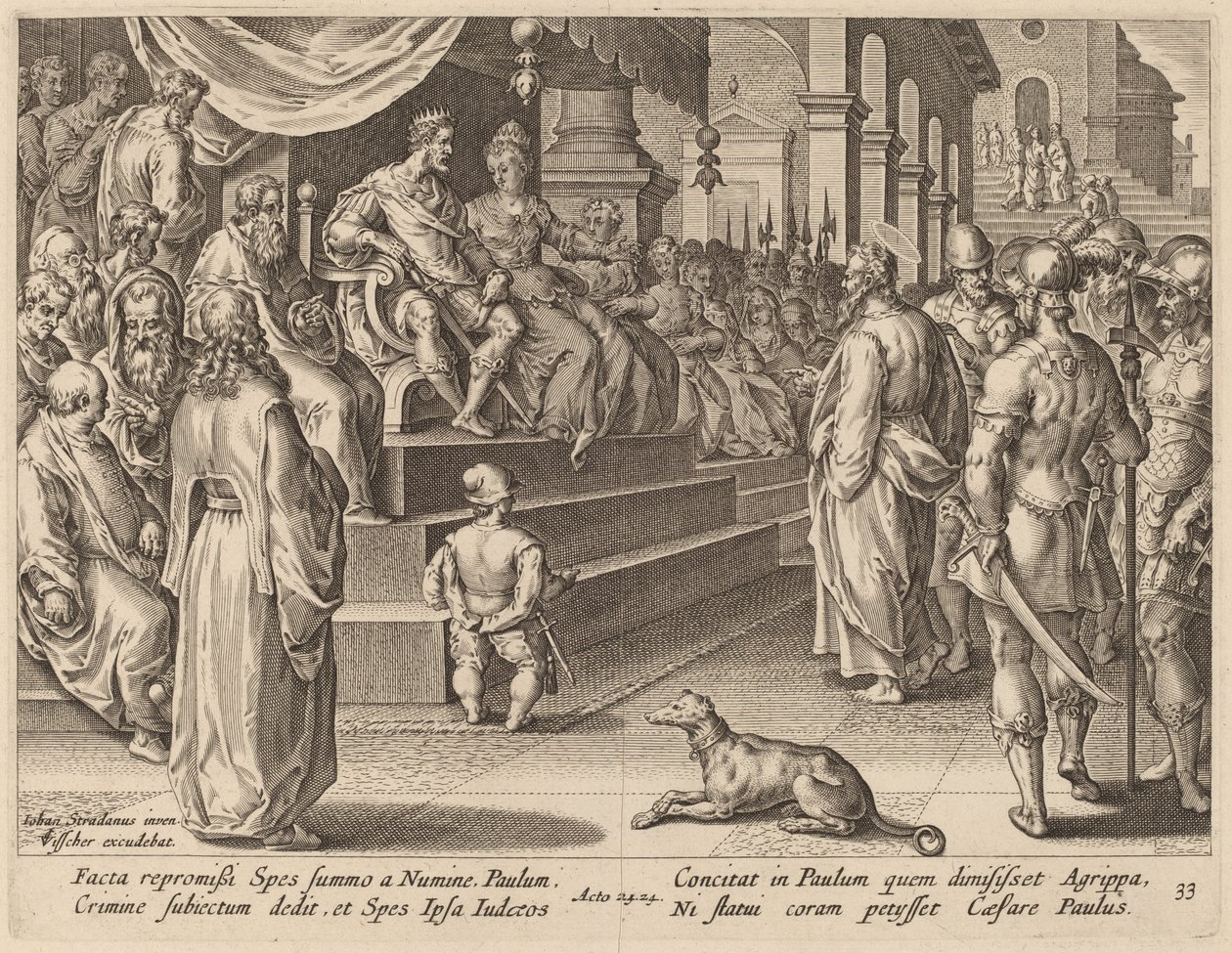 Sankt Paulus før Festus og Agrippa af Philip Galle after Jan van der Straet