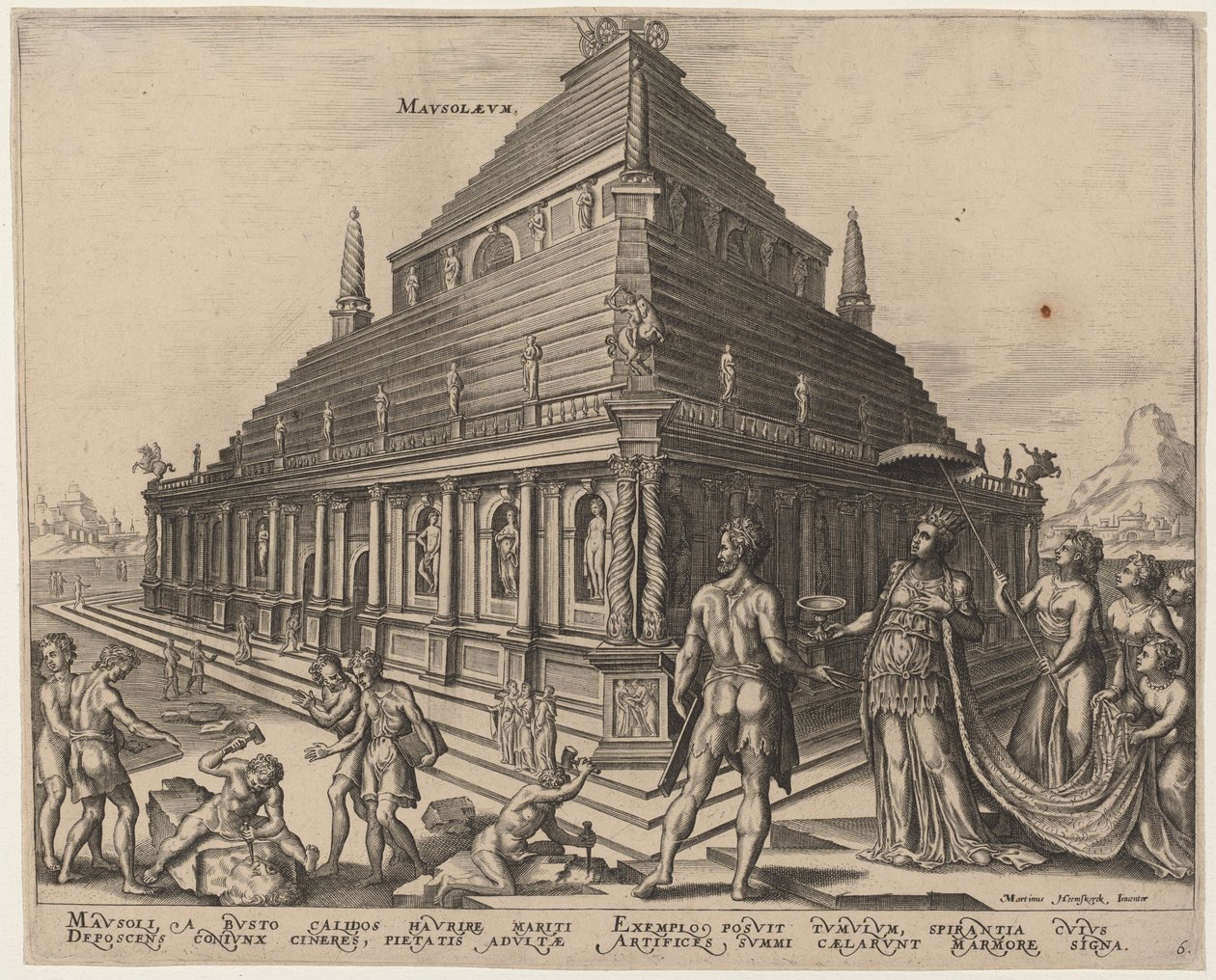 Mausolaeum (Mausolus grav ved Halicarnassus) af Philip Galle, after Maerten van Heemskerck