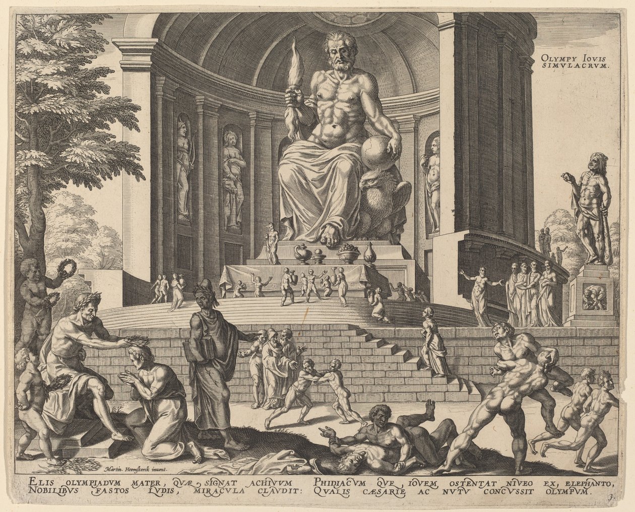 Olympia Jovis Simulacrum (Statuen af ​​Jupiter ved Olympia) af Philip Galle, after Maerten van Heemskerck
