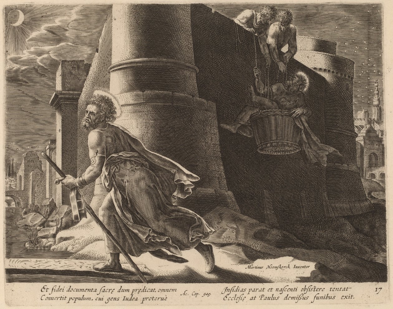 Sankt Paul flygter fra Damaskus af Philip Galle after Maerten van Heemskerck