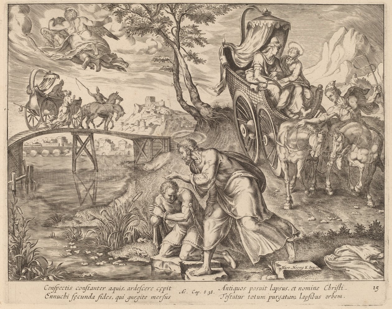 Eunukkens dåb af Sankt Filip af Philip Galle after Maerten van Heemskerck