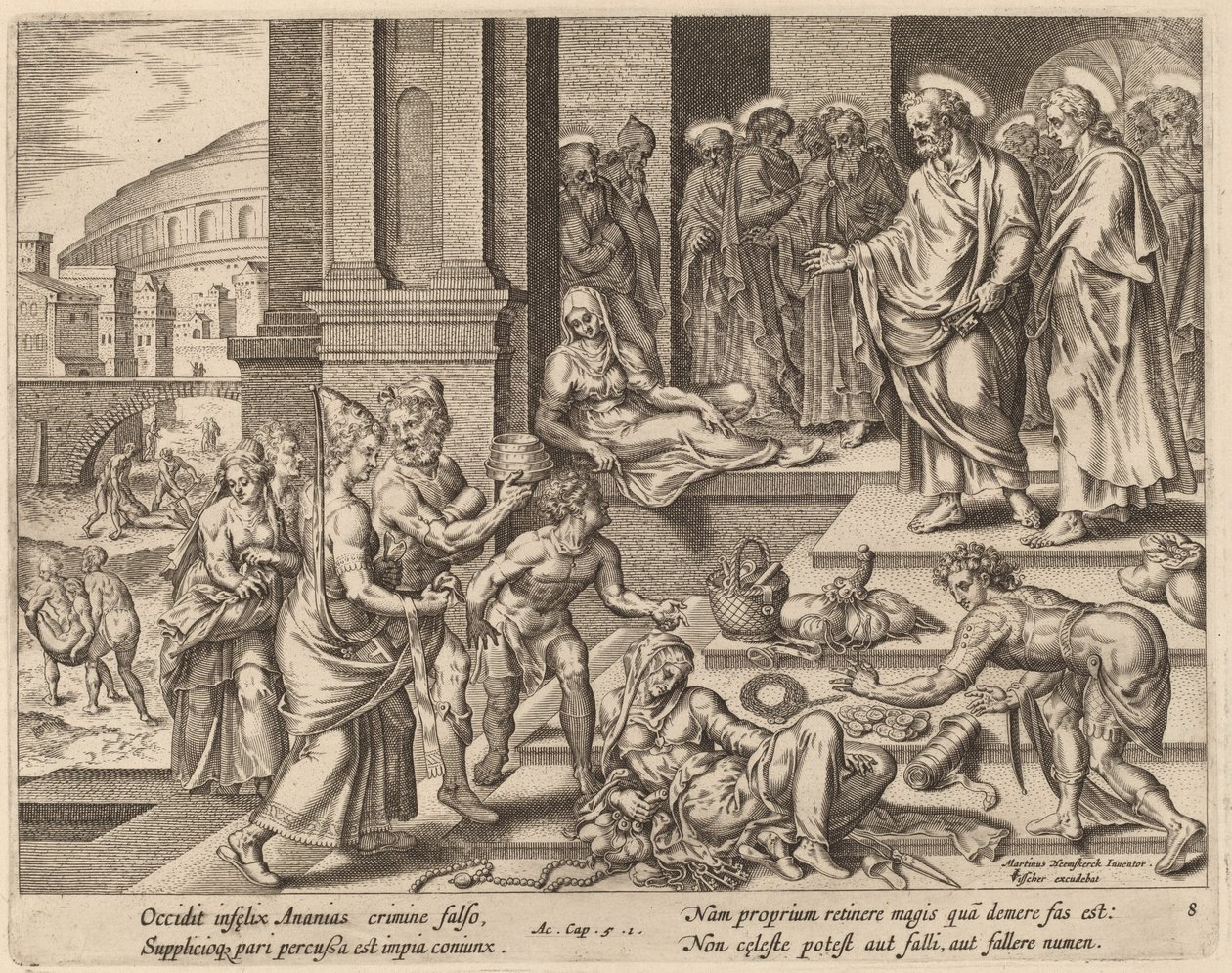 Ananias og Safiras død af Philip Galle after Maerten van Heemskerck