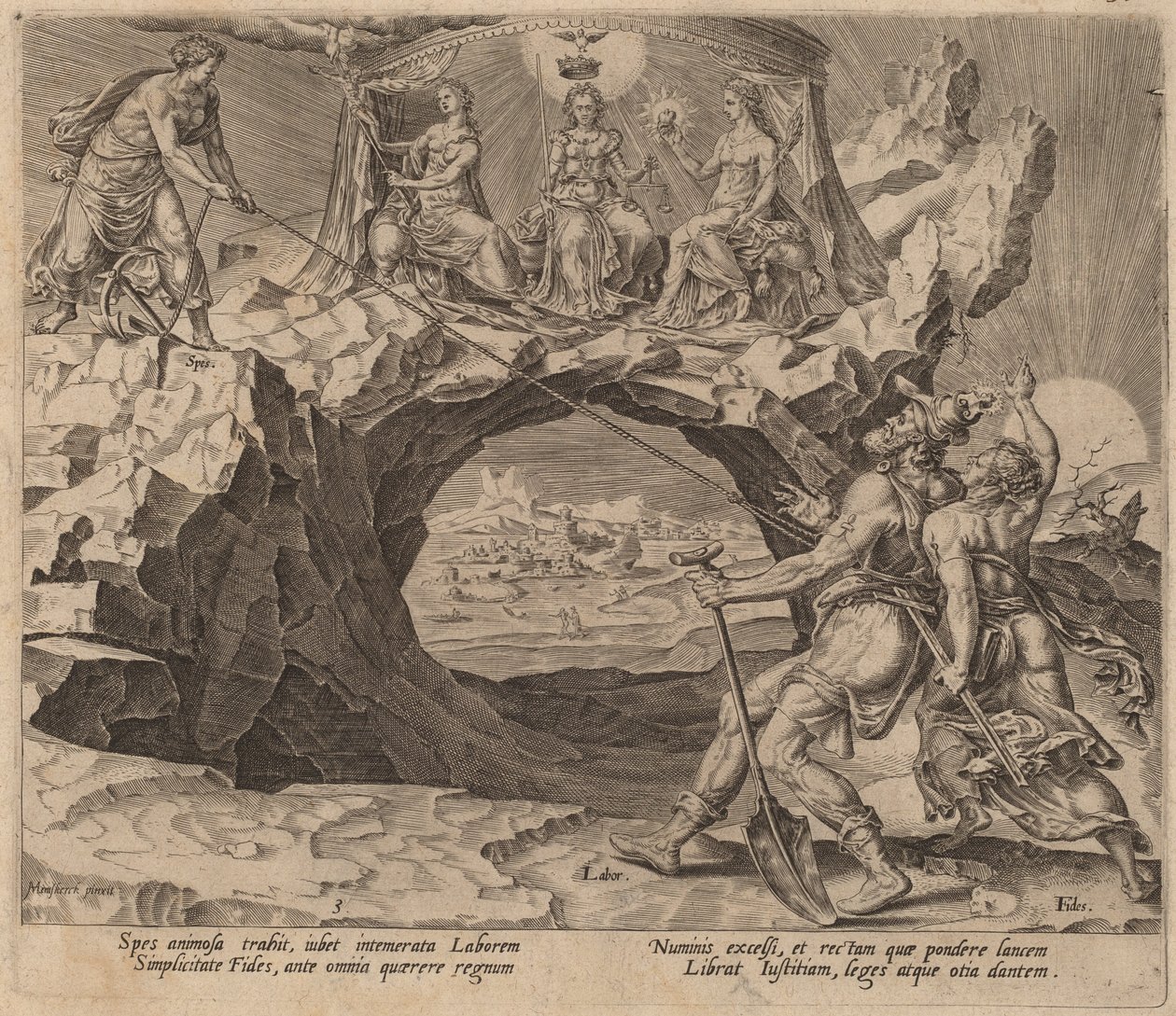 Den flittige arbejder, der stræber efter Herrens retfærdighed af Philip Galle after Maerten van Heemskerck