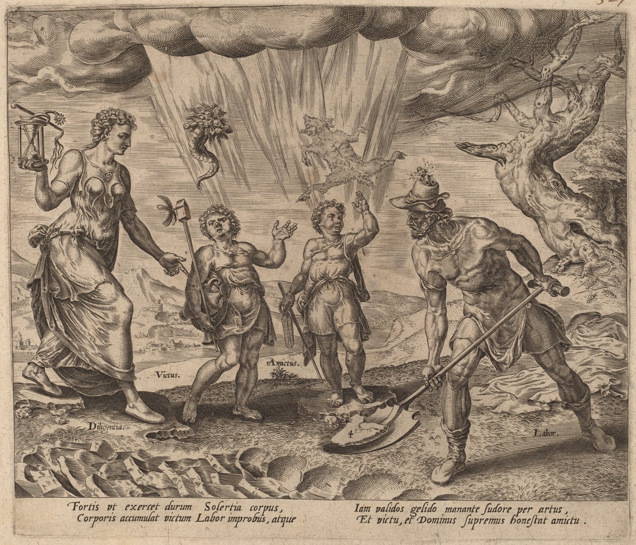 Herren giver den flittige arbejder mad og tøj af Philip Galle after Maerten van Heemskerck