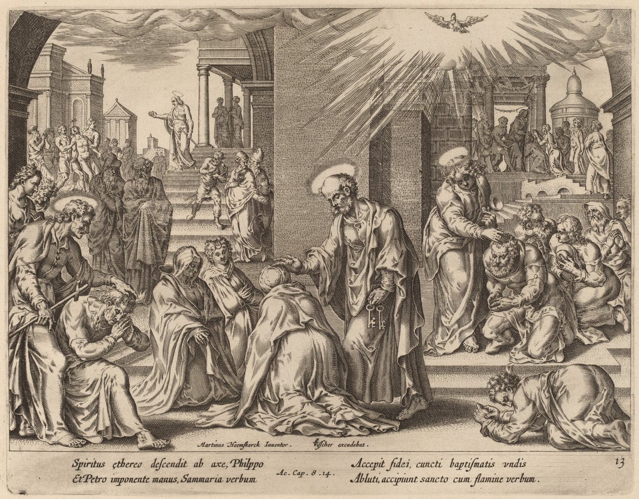 Samarias folk modtager Guds ord af Philip Galle after Maerten van Heemskerck