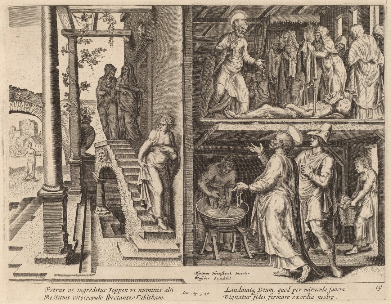 Rejsningen af Tabitha af Philip Galle after Maerten van Heemskerck