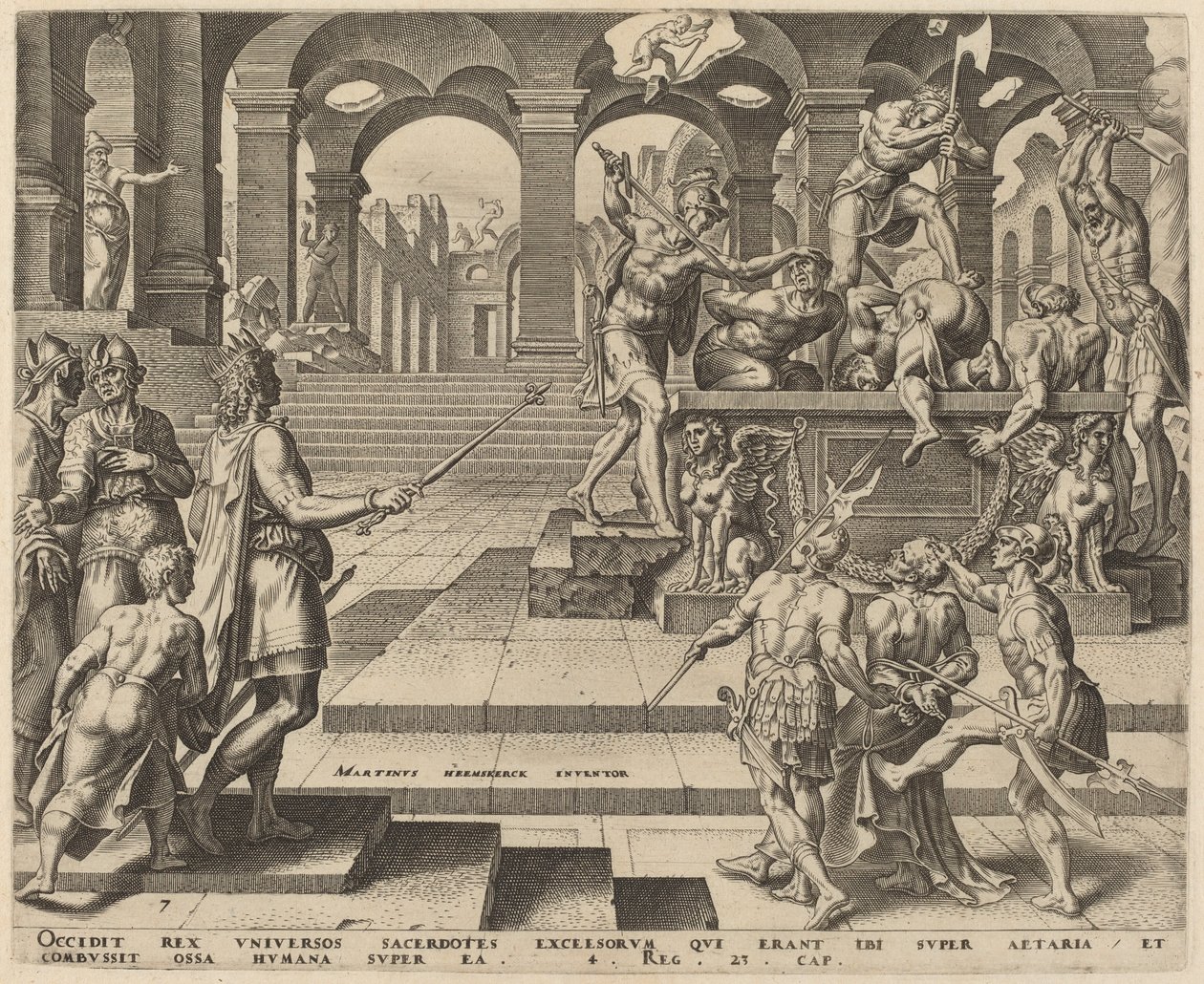 Slagtningen af Samarias præster af Philip Galle, after Maerten van Heemskerck