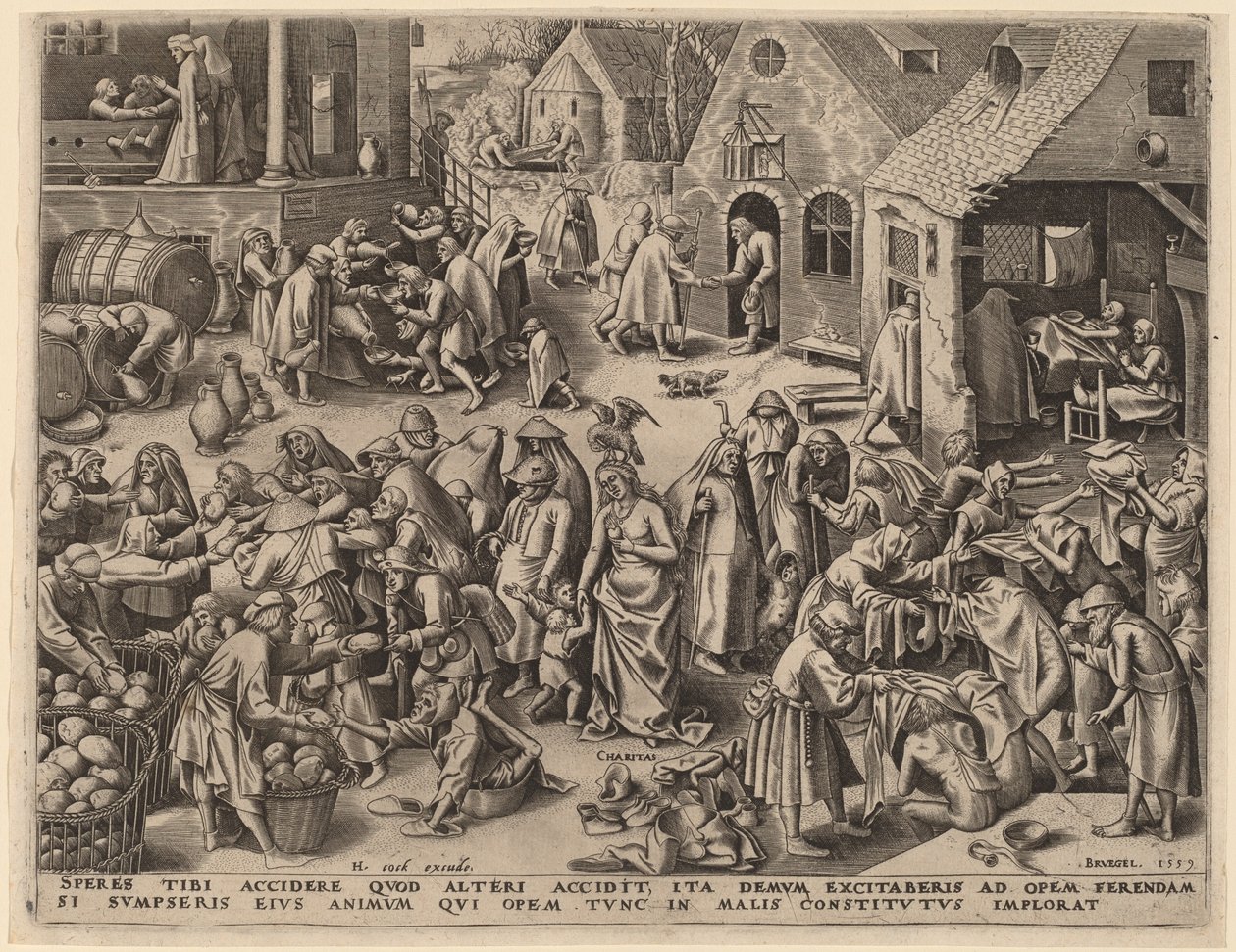 Velgørenhed af Philip Galle after Pieter Bruegel the Elder