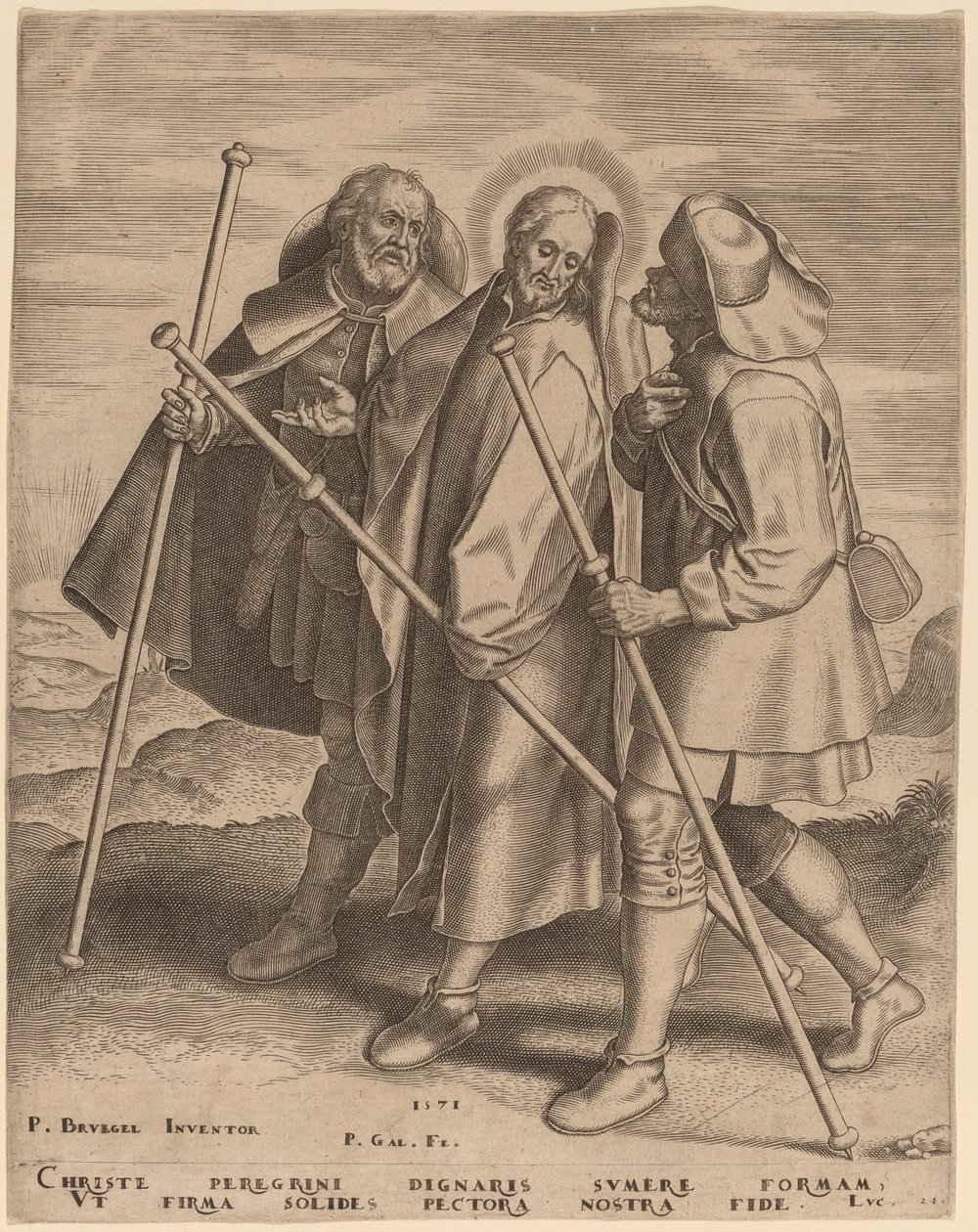 Kristus og hans disciple på vej til Emmaus af Philip Galle after Pieter Bruegel the Elder