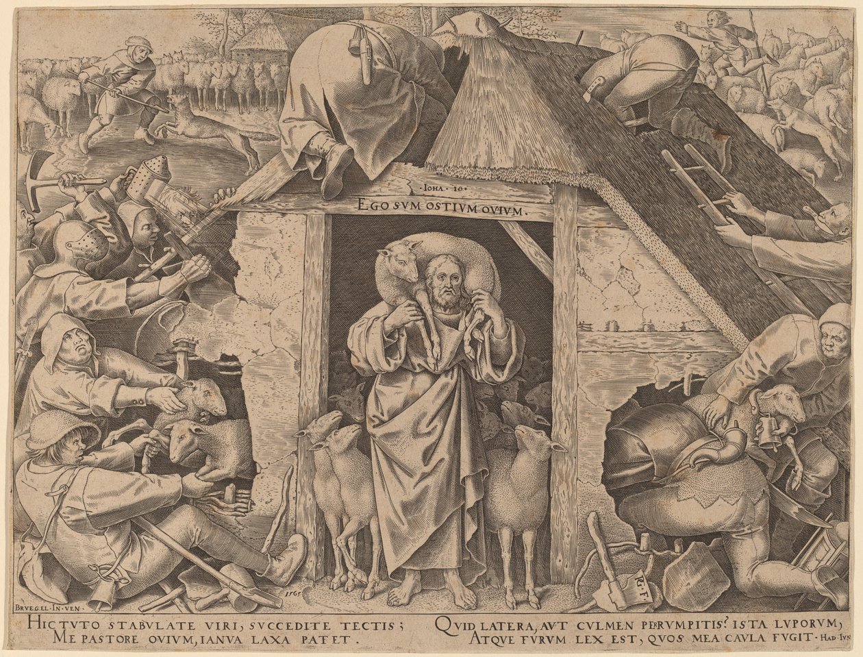 Lignelsen om den gode hyrde af Philip Galle after Pieter Bruegel the Elder