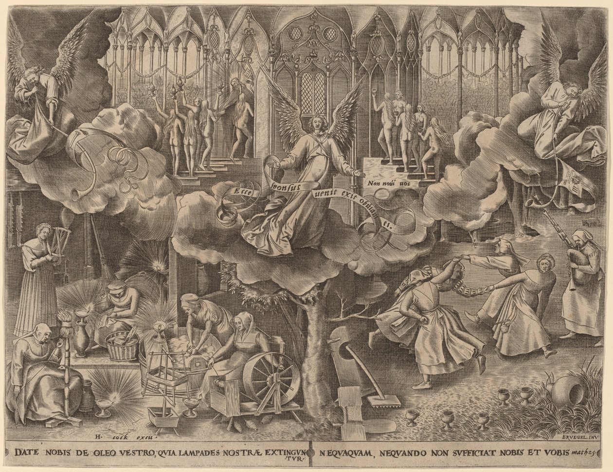Lignelsen om de vise og tåbelige jomfruer af Philip Galle after Pieter Bruegel the Elder