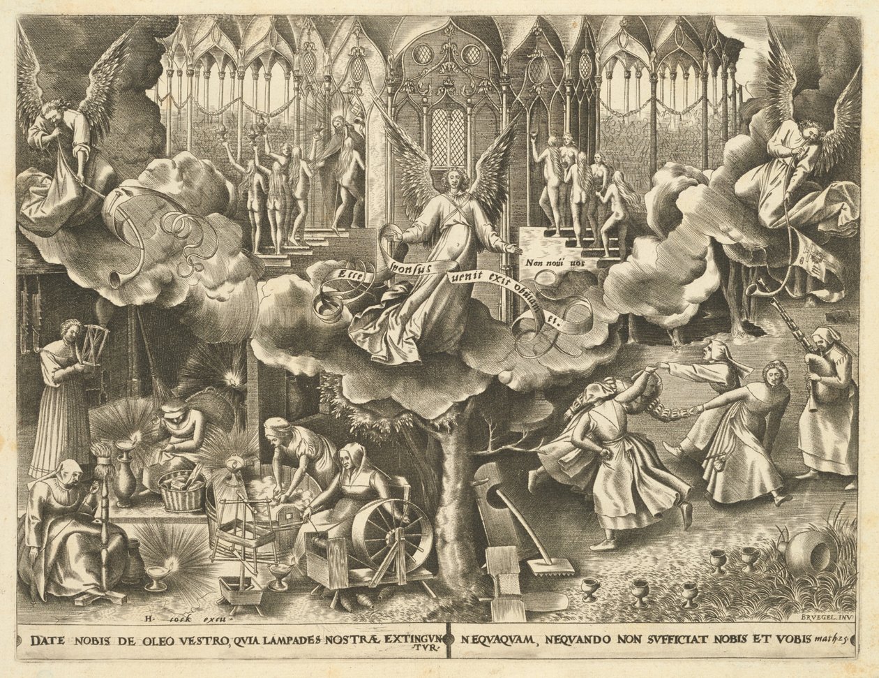 Lignelsen om de vise og tåbelige jomfruer af Philip Galle, after Pieter Bruegel the Elder