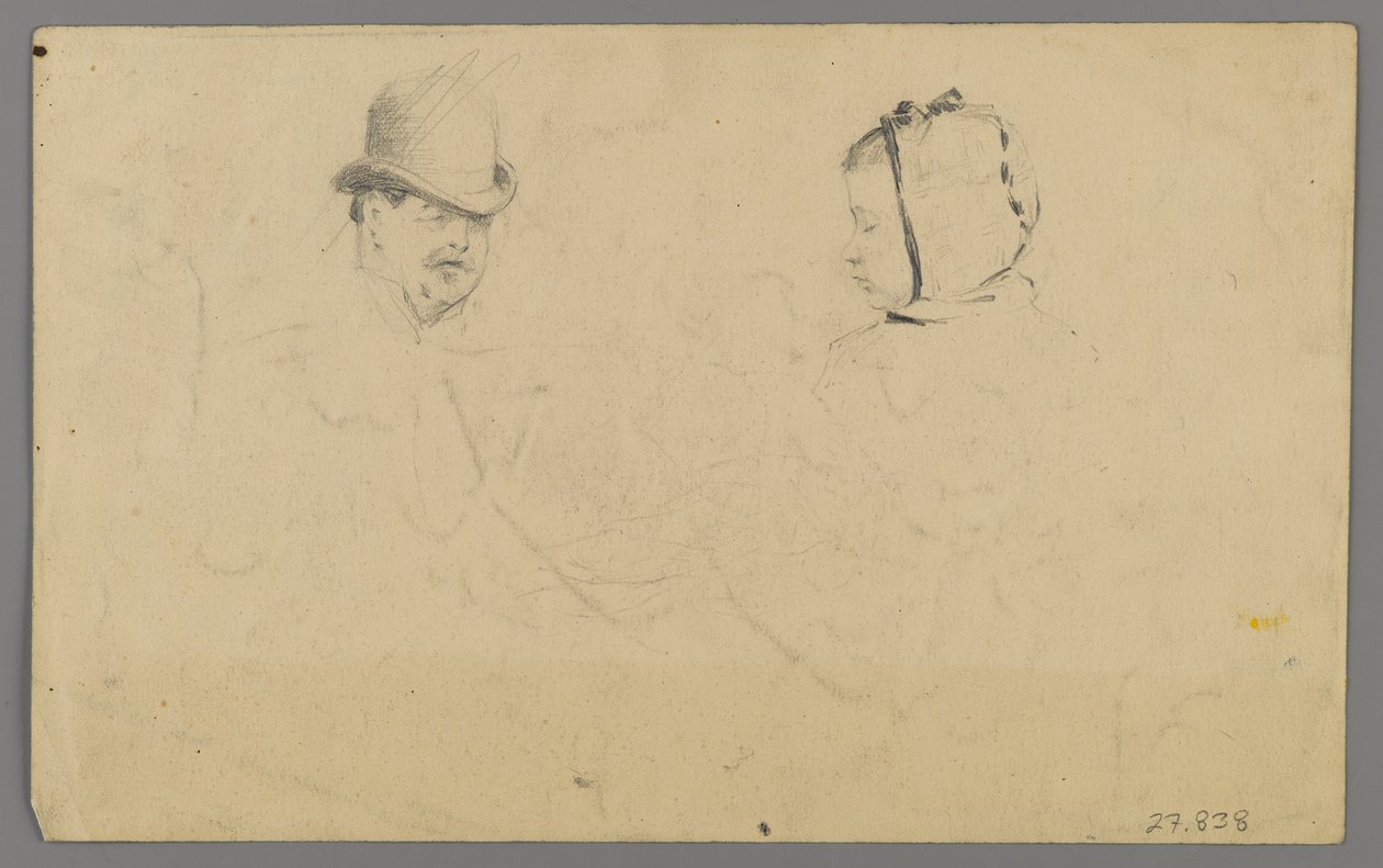 Hoveder af en mand og pige (grafit på papir) af Philip H. Wolfrom