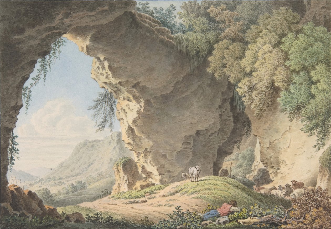 Klippelandskab med sovende hyrde, 1817. af Philip Heinrich Dunker