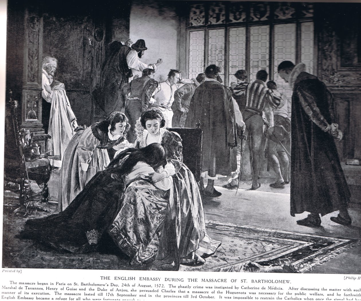 Den engelske ambassade under massakren på St. Bartholomew, illustration fra 
