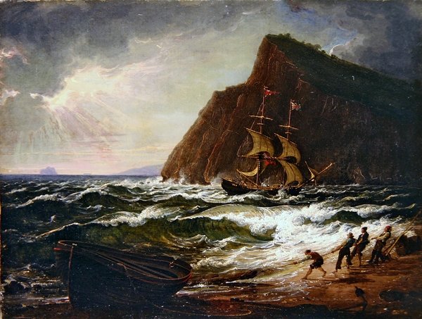 Krydser baren ved mundingen af floden Teign (olie på lærred) af Philip James de Loutherbourg