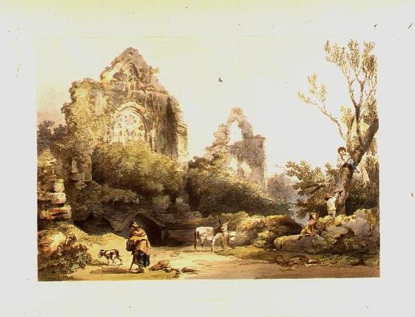 Tintern Abbey fra "Romantic and Picturesque Scenery of England and Wales" (romantiske og maleriske landskaber i England og Wales) af Philip James de Loutherbourg