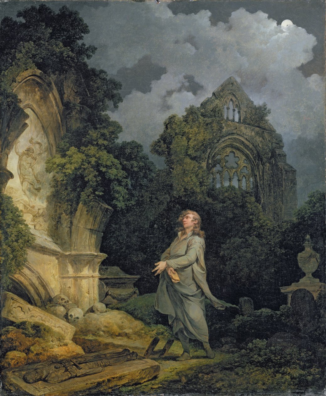 Besøgende på en månebelyst kirkegård af Philip James de Loutherbourg