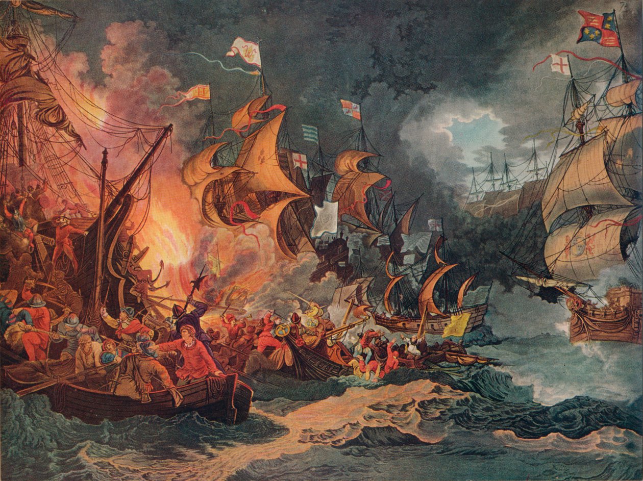 Den spanske armadas nederlag, c1797 af Philip James de Loutherbourg