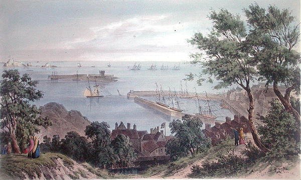 The Royal Squadron at Anchor, 2. september 1846, fra Dronning Victorias besøg i Jersey, indgraveret af H. Walter af Philip John (after) Ouless