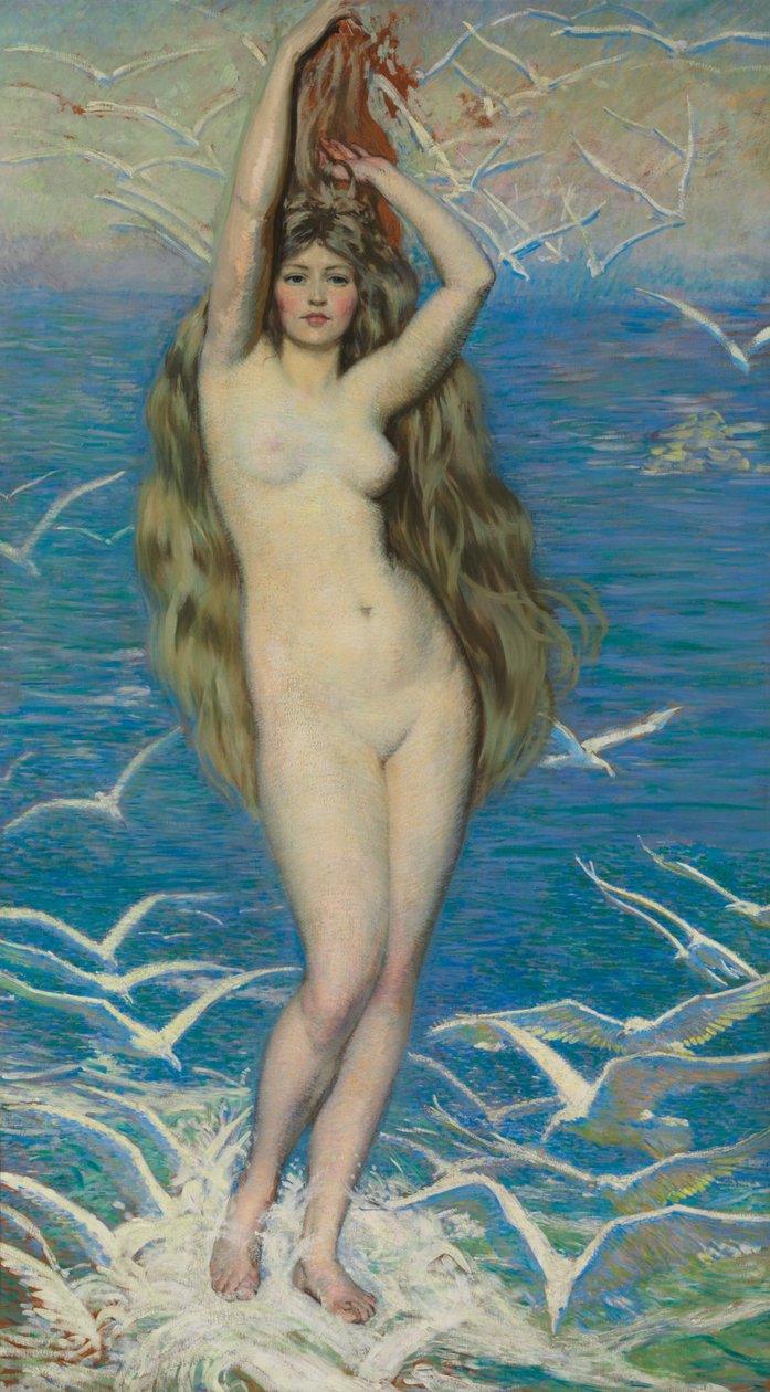 Pige med måger, ca. 1920 af Philip Leslie Hale