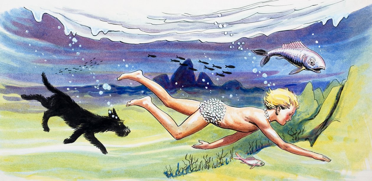 Svømning med fiskene, illustration fra 
