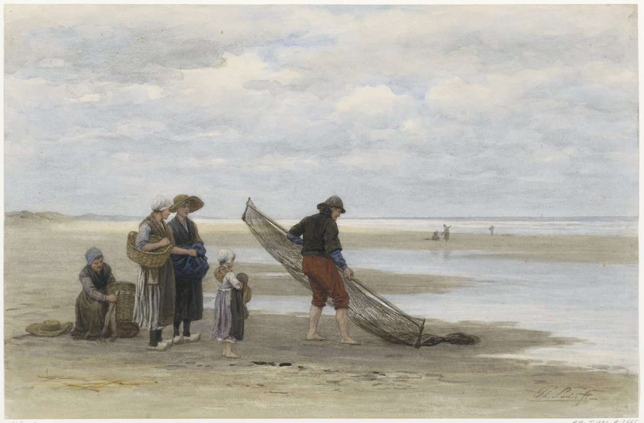 Rejefisker på stranden Pêcheur de crevettes (titel på objekt) af Philip Sadée